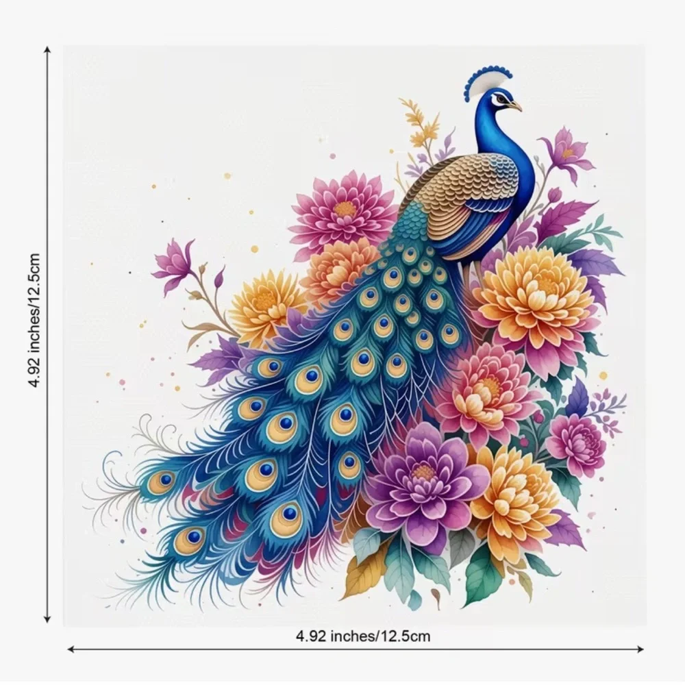DIY Two (2) INDIVIDUAL Rainbow Peacock Floral Thick Tissue 1-ply Thick Napkins